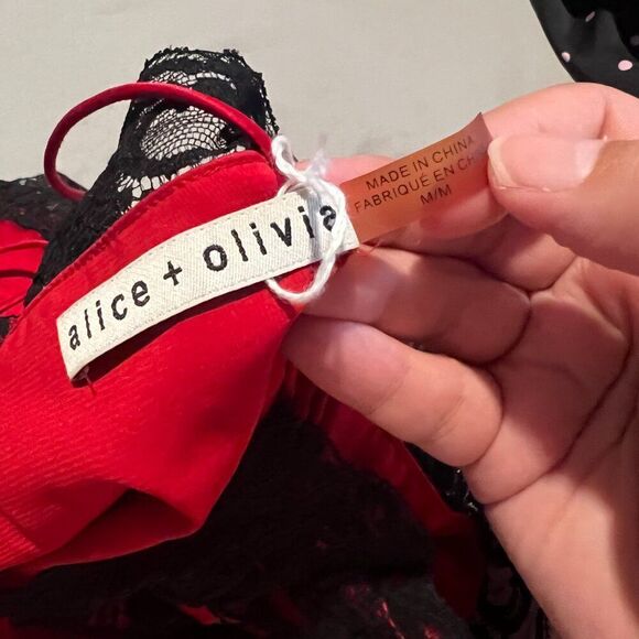 Alice + Olivia Dorine Mock-Wrap Lace-Trim Silk Camisole Top size M - Picture 9 of 9